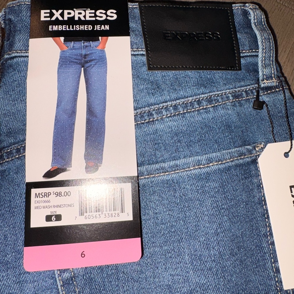 Express Blue Flare Jeans with Stud Accents - Picture 5 of 7